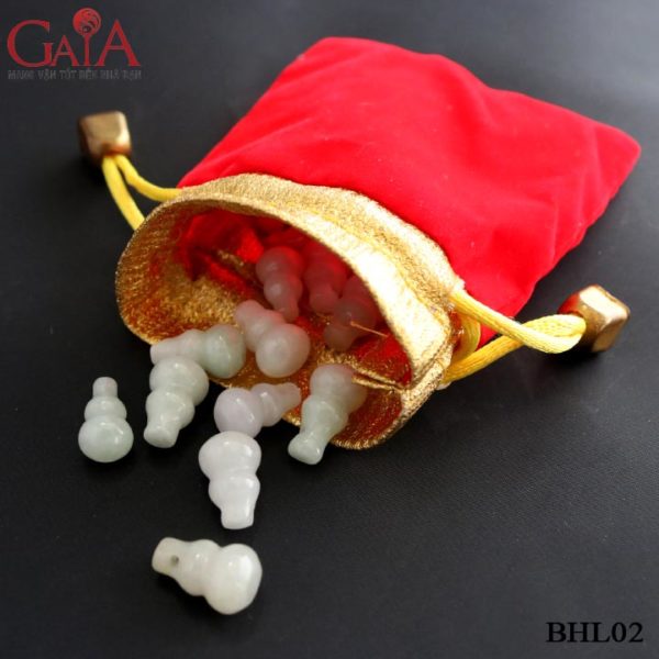 Bầu hồ lô cẩm thạch nhỏ túi gấm đỏ